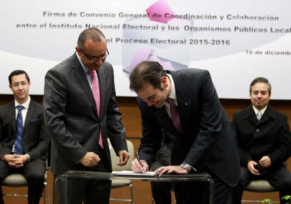 Firma de Convenio General de Coordinación y Colaboración entre el Instituto Nacional Electoral  y los Organismos Públicos Locales para el Proceso Electoral 2015-2016