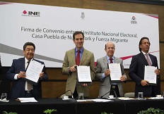 Firma INE Convenio de colaboración con Casa Puebla de Nueva York y Fuerza Migrante para promover el voto de mexicanos en el exterior