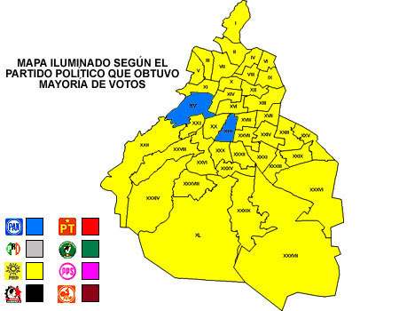 Mapa  Elección  de Asamblea del D. F. por Mayoría Relativa