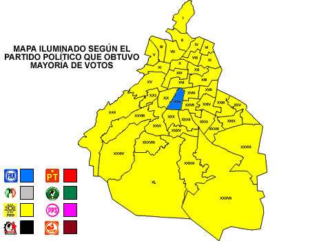Mapa  Elecci�n de Asamblea del D. F. por Representaci�n Proporcional